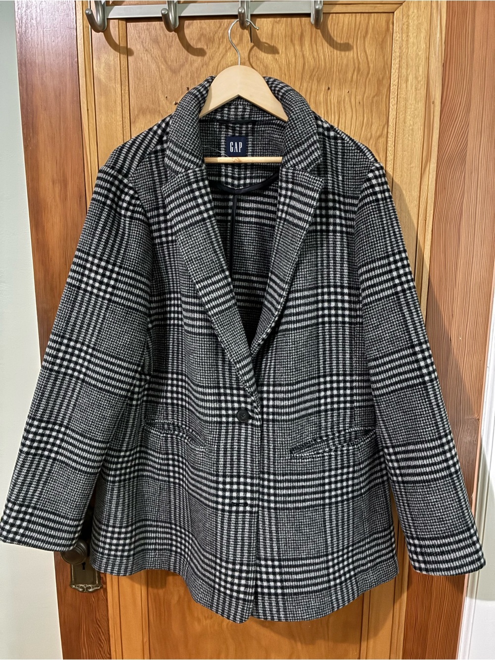 GAP Black and White Plaid Single-Button Blazer